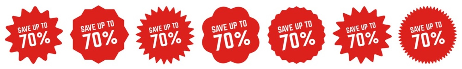 Save Up To 70 Percent Tag Black | 70% Icon | Sticker | Deal Label | Variations