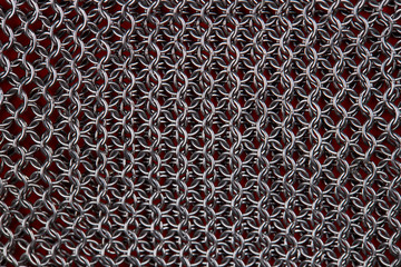 chain mail close up texture background. abstract iron ring backdrop. protection concept