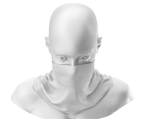 White Neck gaiter mockup with white mannequin, Blank Fabric necker dust proof 3d Rendering isolated on white background