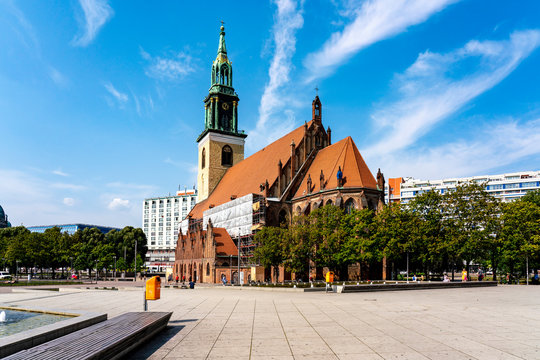 Germany, Berlin, Alexanderplatz and&nbsp;Saint Marys Church