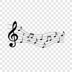 Music notes, black musical elements, isolated  vector illustration.