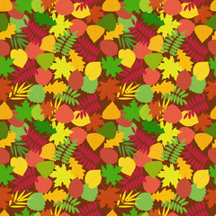 Naklejka na ściany i meble Tree leave. Seamless vector pattern of autumn leaves for design, Wallpaper, fabric, packaging