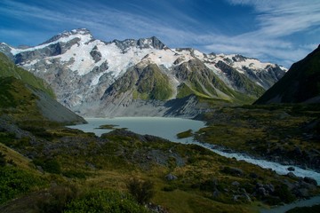 Glacier lake on Hooker Valley track, New Zealand