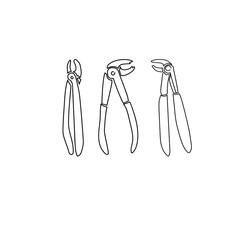 dental instrument set dental extraction forceps, outline vector illustration