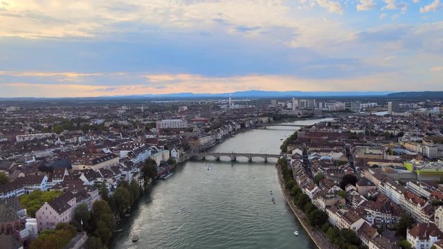 Flight over the city of Basel and River Rhine in Switzerland - travel photography