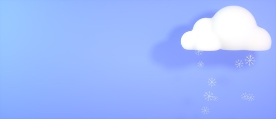 Snowy, snowflakes and cloud sky before snow with white beautiful clouds icon. Clouds with flakes on the blue background. Weather concept. 3d rendering