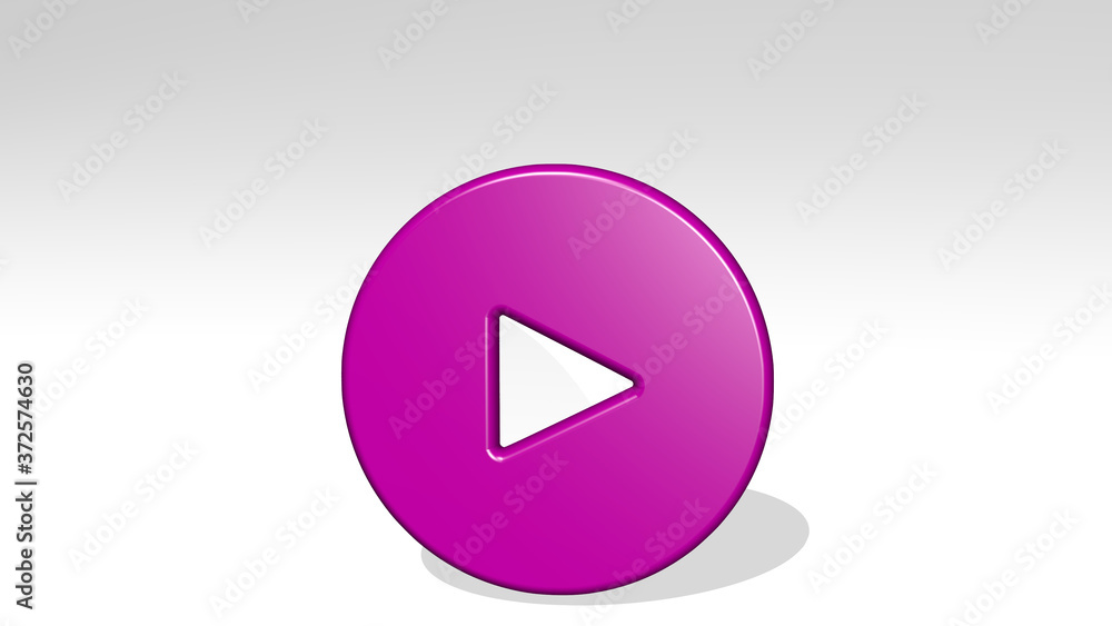 Poster button play 3d icon casting shadow, 3d illustration for background and design