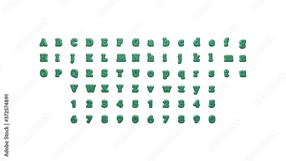 Poster 3d alphabets and numbers with matching perspectives on each side for building words with detailed ca
