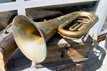Old tuba - wind musical instrument