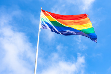 Large rainbow flag in San Francisco, CA