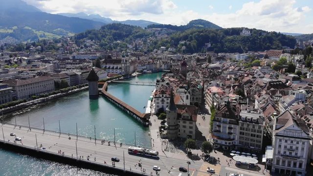 City of Lucerne in Switzerland on a sunny day - aerial view - travel photography