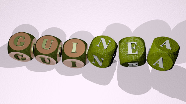guinea text by dancing dice letters, 3D illustration for background and flag