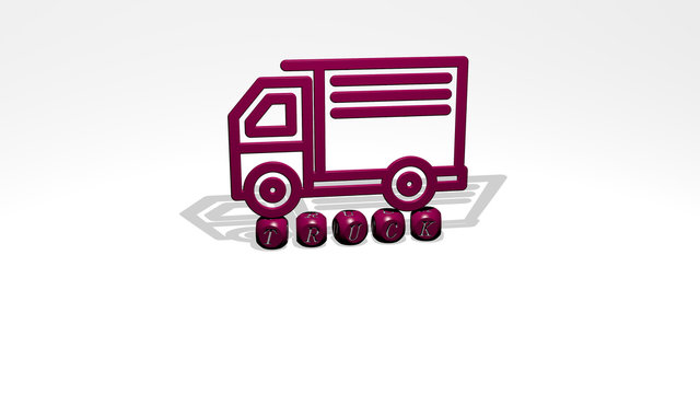 TRUCK 3D icon over cubic letters, 3D illustration for car and cargo