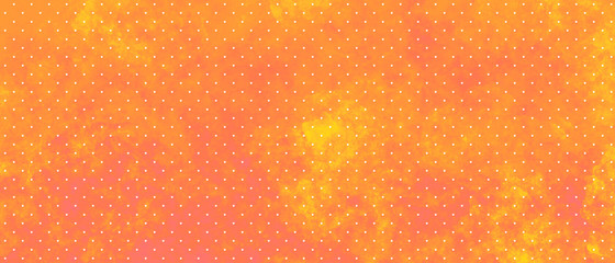 grunge orange cute watercolor background with mixed colors polka dots. Festive bright unusual background in a white dot.