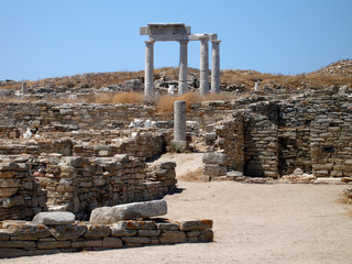 Delos Island, Greece, August 2020: The ancient Greek sacred island of Delos