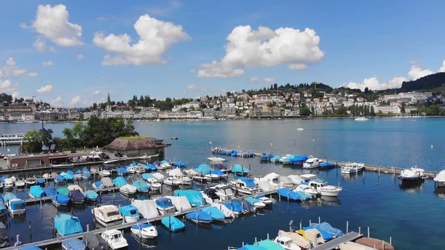 Marina in the City of Lucerne Switzerland Lake Lucerne - aerial view - travel photography