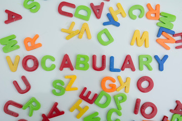 letras de plastico formando la palabra vocabulario