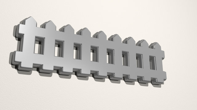 FENCE 3D drawing icon, 3D illustration for background and wooden