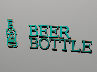 beer bottle icon and text on the wall, 3D illustration for alcohol and background