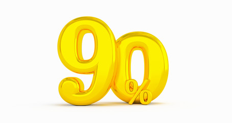 90% off. Gold ninety percent. gold forty percent on white background. 3D render.