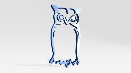 OWL 3D icon casting shadow, 3D illustration for bird and animal