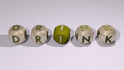 DRINK text of cubic individual letters, 3D illustration for background and beverage