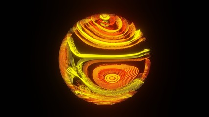 Abstract glowing gold laser light globe. Rendered background with futuristic shiny neon surface