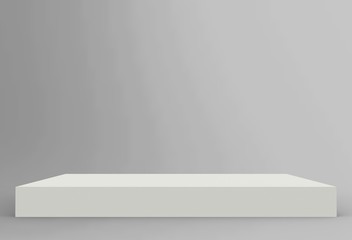 3d pedestal white cube podium minimal studio background. Abstract 3d geometric shape object illustration 