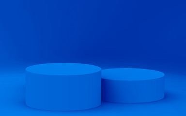 3d blue cylinder podium minimal studio background. Abstract 3d geometric shape object illustration render. Display for technology product.