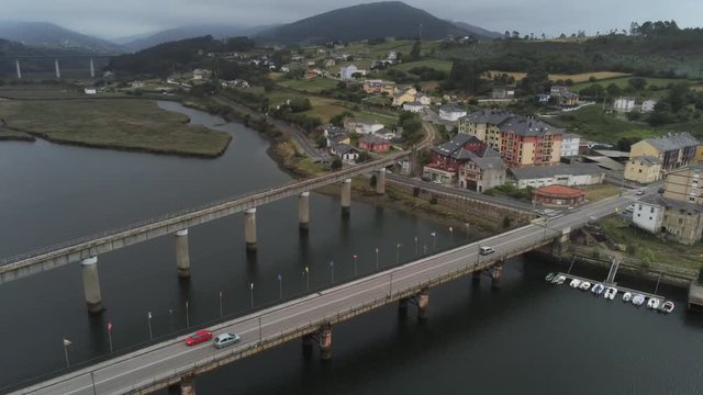 Navia, coastal village of Asturias,Spain Aerial Drone Footage
