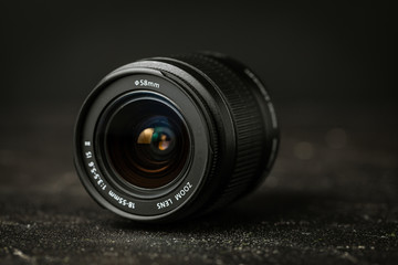 macro shot of zoom camera lens on the black background