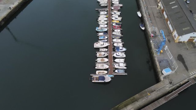 Harbour in Navia, coastal village of Asturias,Spain Aerial Drone Footage