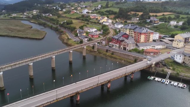 Navia, coastal village of Asturias,Spain Aerial Drone Footage