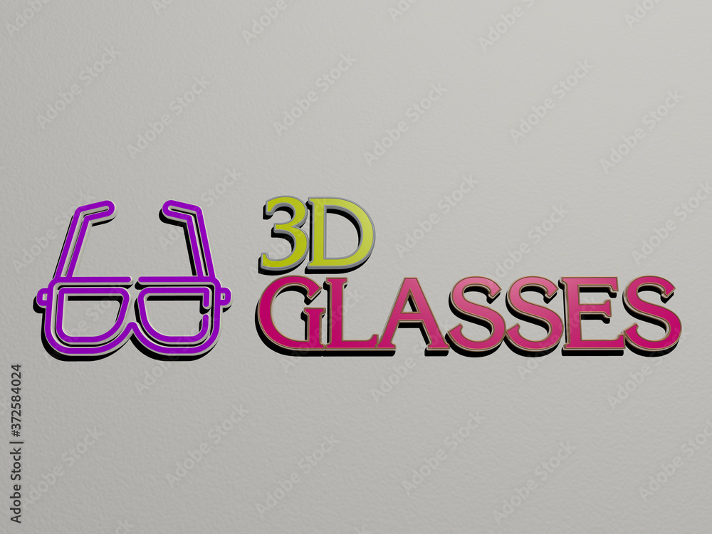 Aufkleber 3d illustration of 3d glasses graphics and text made by metallic dice letters for the related meanin