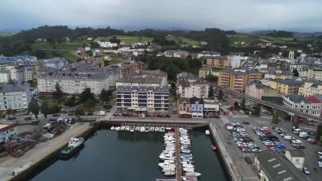 Navia, coastal village of Asturias,Spain Aerial Drone Footage