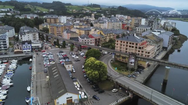 Navia, coastal village of Asturias,Spain Aerial Drone Footage
