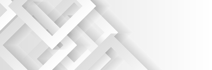 Technology banner design with white and grey arrows. Abstract geometric vector background 