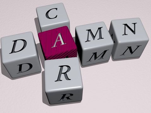 damn car crossword by cubic dice letters, 3D illustration for black and background