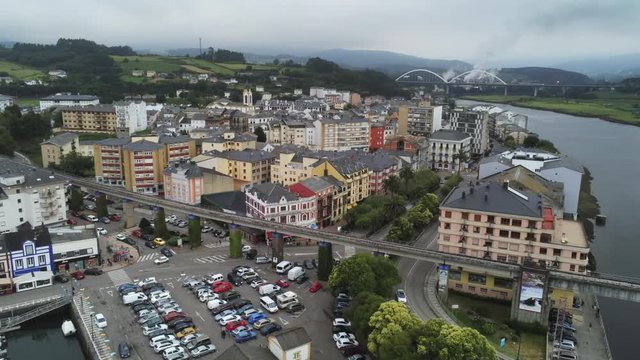 Navia, coastal village of Asturias,Spain Aerial Drone Footage