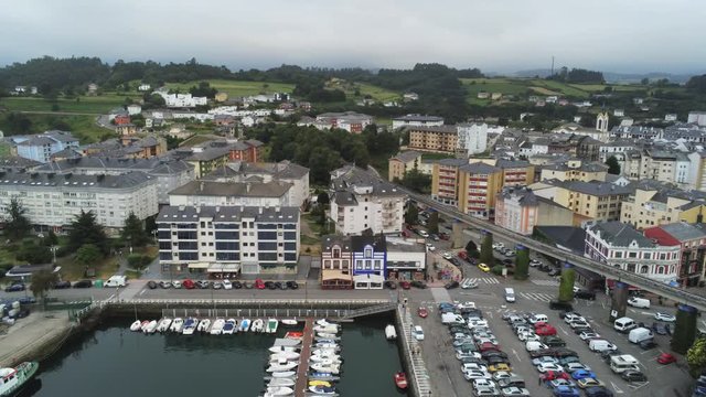 Navia, coastal village of Asturias,Spain Aerial Drone Footage