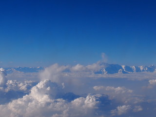 The Himalayas as seen from the plane, Kathmandu, Nepal