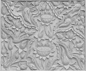 gray gray wooden Pattern of flower carved on wood background