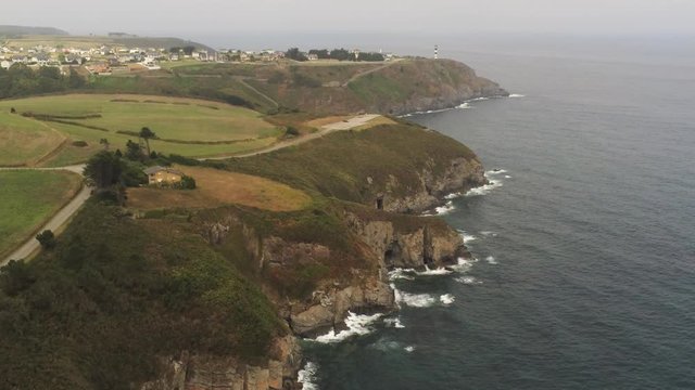 Asturias. Coastal landcape in Navia. Spain Aerial Drone Footage