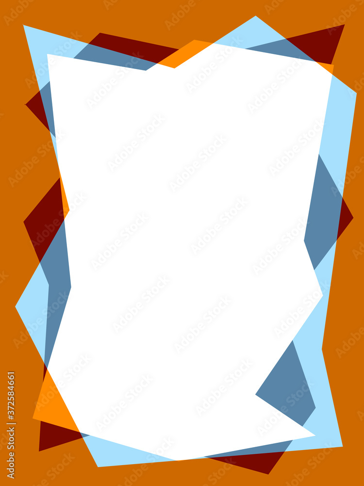 Poster modern minimalist angular abstract frame design in b rown and blue on white with copy space
