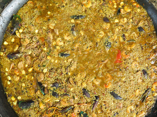 Paella pan in preparation process