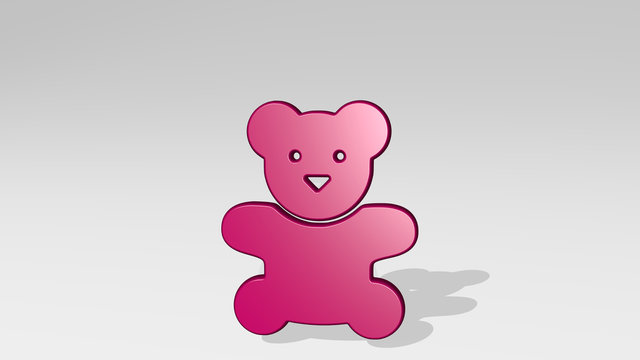 toys teddy bear 3D icon casting shadow, 3D illustration for background and christmas