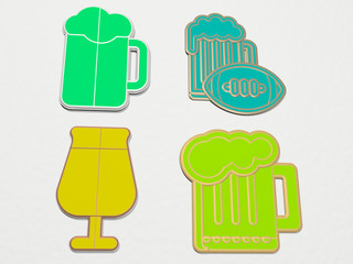 PINT OF BEER 4 icons set, 3D illustration