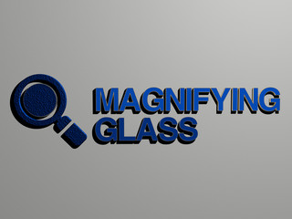 magnifying glass icon and text on the wall, 3D illustration for concept and background