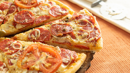 pizza with salami and cheese