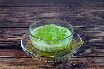 Lod Chong or Cendol is an iced sweet dessert, contains droplets of green rice flour jelly, coconut milk and palm sugar syrup. Popular in Thailand, Indonesia, Malaysia, Singapore, Cambodia, and Vietnam